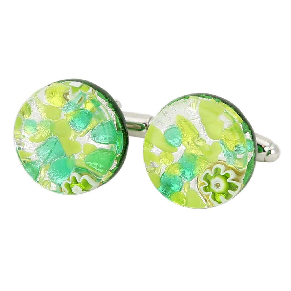 Glass Of Venice Murano Glass Venetian Classic Round Cufflinks - Green Silver
