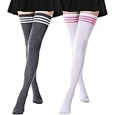 DRESHOW Extra Long High Thigh Socks Striped Over Knee Thin Tights Long Stocking
