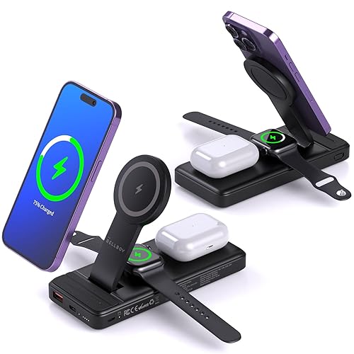 5-in-1 Wireless Foldable MagSafe Charging Station and Power Bank for iPhone  12, 13, 14,15 and AirPods, Charger Power Bank Portable Battery, MagSafe 