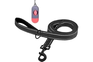 Bolux 5ft Dog Leash, Heavy Duty Rope Leash with 2 Padded Handle – Pet Training Lead with 3M Reflective Double Handle for Traffic Control Safety, Perfect for Large Medium or Small Dog (Black)