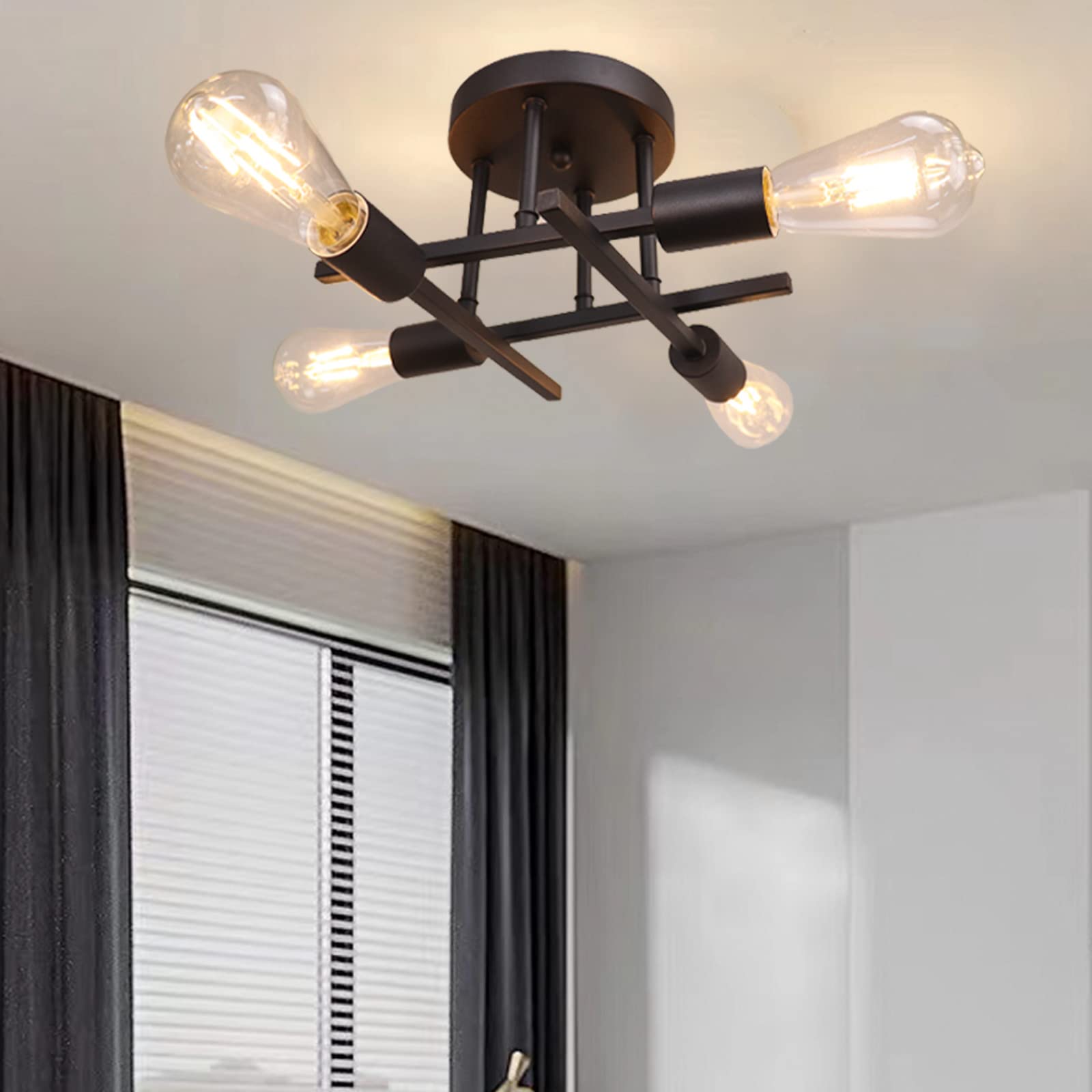 Hudi Fyier Modern Chandelier - 4 Light Industrial Vintage Style Ceiling Light for Bedroom, Kitchen, Dining Room, Loft, Office