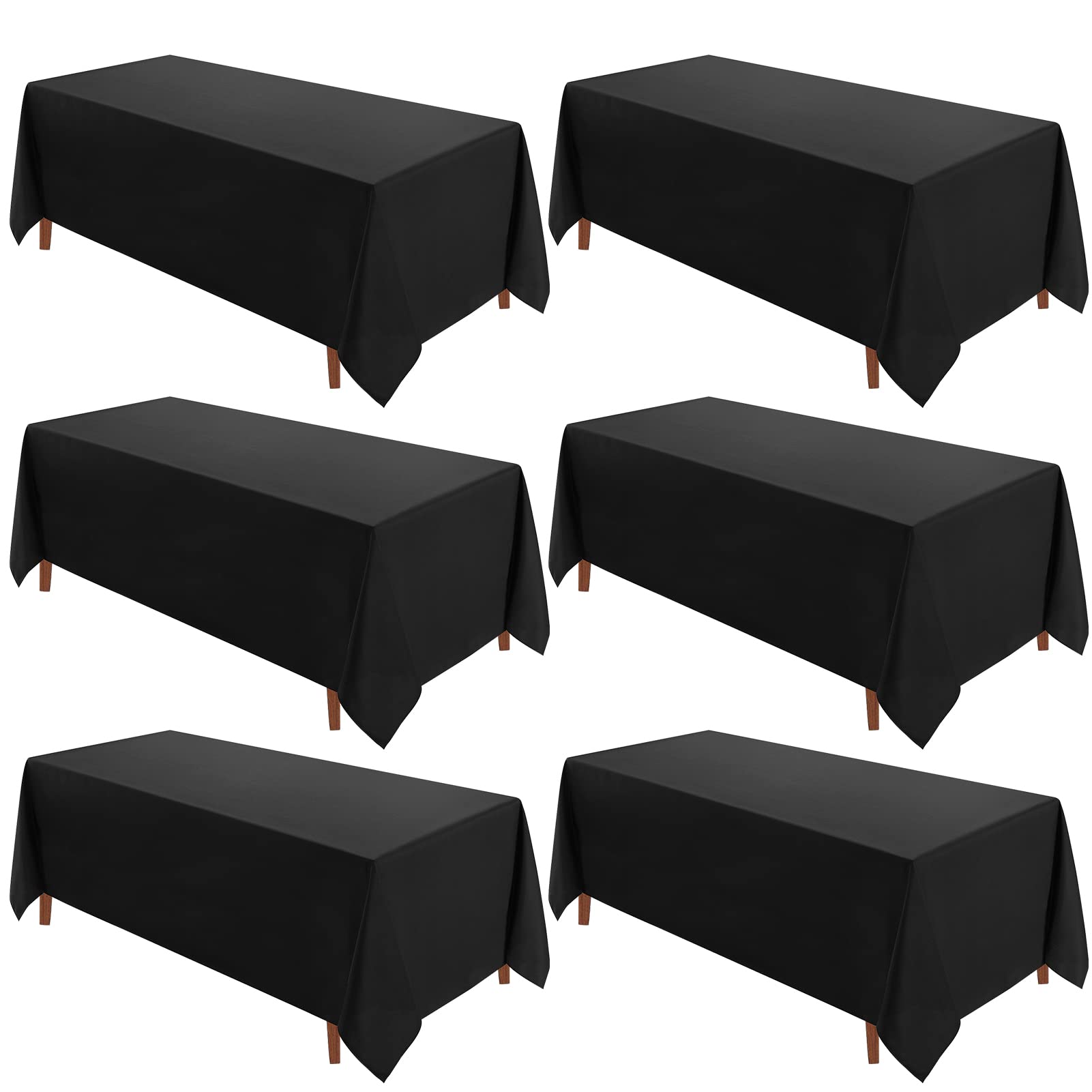 VidaFete Table Cloth 90 * 132inch 6 Pack Rectangle Tablecloth Polyester, Stain Wrinkle Resistant Polyester Dining Table Cover for Kitchen Dinning Party Wedding Rectangular Tabletop Decoration(Black) Image