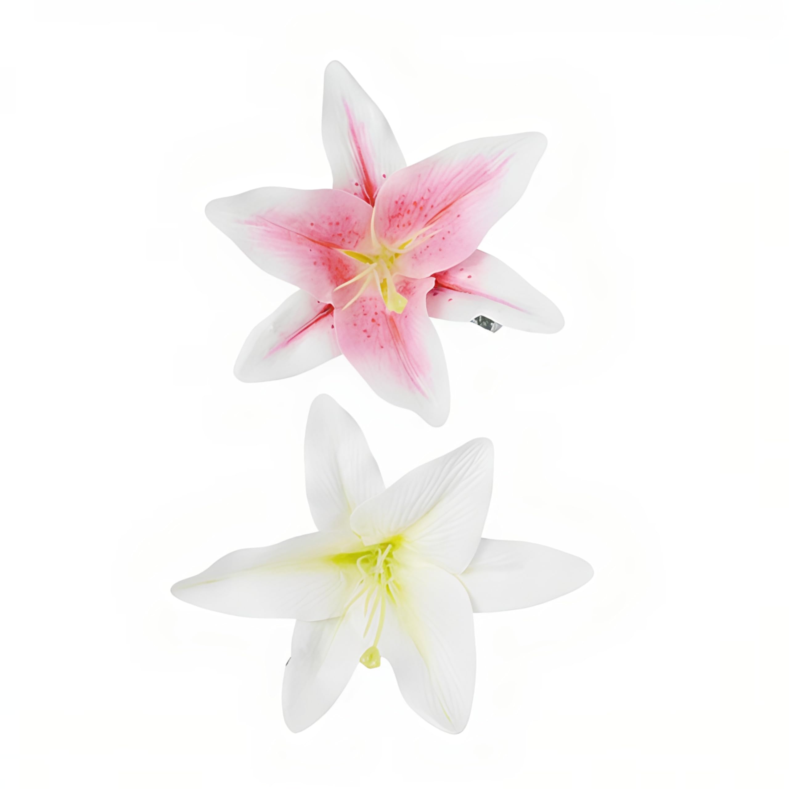 Photo 1 of 2 Packs Lily Flower Hair Clips for Women Faux Tropical Floral Clips Beach Accessories for Hawaii Holidays Luau Parties Wedding - Pink & White