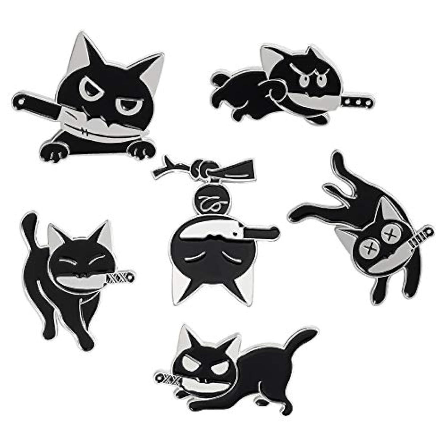 Black Cat with Knife Enamel Pins set,Cute Cartoon Brooch Pins Enamel Brooches Lapel Pins Badge for Women Girls Children for Clothing Bag Decor…