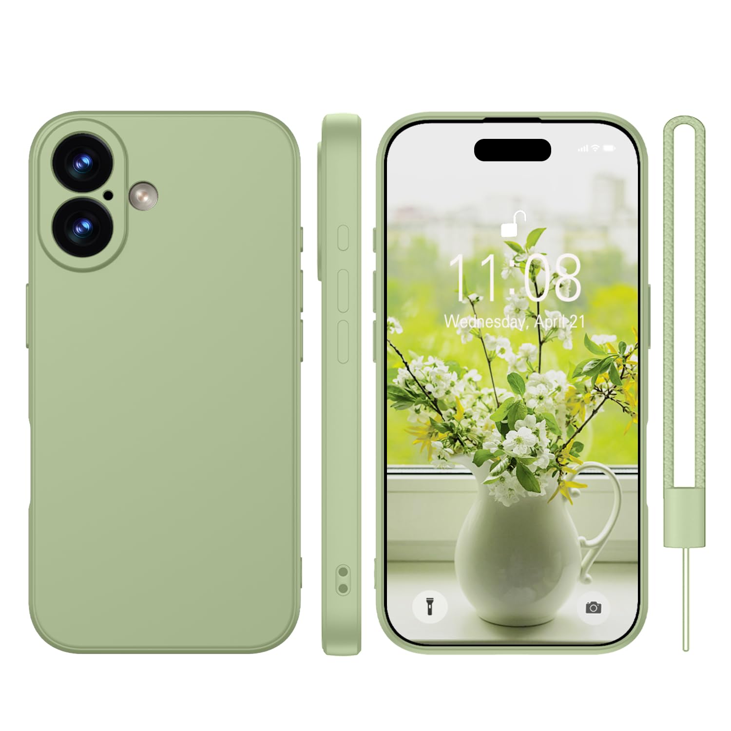 KPPIT for iPhone 16 case silicone,for iPhone 16 Phone case shockproof 6.1",Full camera coverage Military-Grade Protection 360°,With hand strap slim Case-Matcha Green — image 1