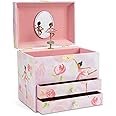 Jewelkeeper Ballerina and Roses Girl's Musical Jewelry Box, 2 Pullout Drawers, Swan Lake Tune