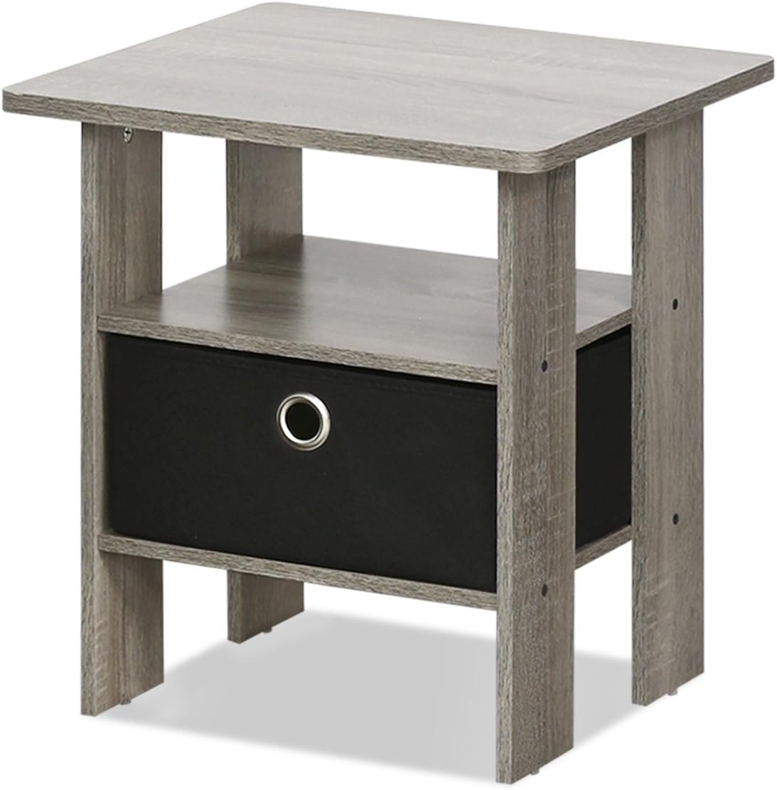 FURINNO Andrey End Table Nightstand with Bin Drawer, 1-Pack, French Oak Grey: Furniture & Decor