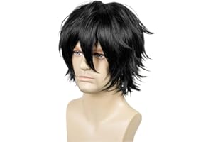 AICOS Alacos Black Wig Short Fashion Spiky Layered Anime Cosplay Wig Halloween Christmas Carnival Dress Up Pretend Play Party Wig Gift+Wig Cap One Size