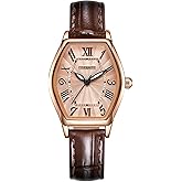 OXFANITE Women's Leather Band Watch, Dainty Elegant Barrel-Shaped Women Watches Classic Vintage Retro Ladies Dress Wrist Watch, Gifts Present for Her