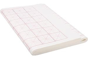 PATIKIL Xuan Paper, 100 Sheets Rice Paper with 2" Grid for Calligraphy Practice, Painting, Drawing, Half Raw Ripe Xuan, 12"x2