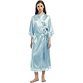 Women's Satin Robe Long Silk Kimono Bathrobe Lace Trim Bride Bridesmaid Robes Wedding Party Sleepwear Loungewear