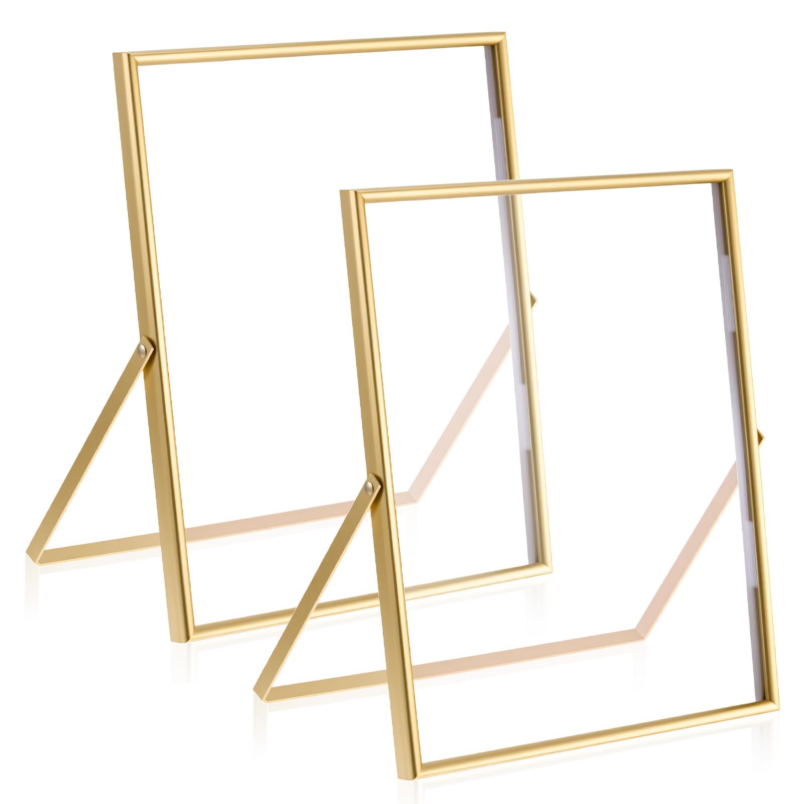 Photo 1 of Gold Floating Frame 2 Set Gold Picture Frame 8x10 in with Real Glass and Metal Stand, Vintage Metal Picture Frame for Home, Office or Wedding Decoration