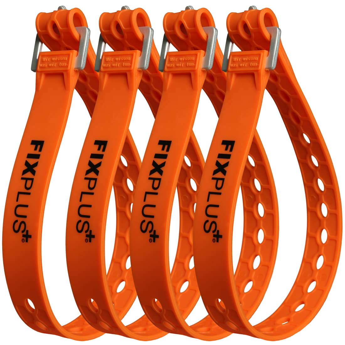 Fixplus Strap Pack of 4, Lashing Strap for Secure, Attaching, Bundling and Lashing, Made of Special Plastic with Aluminium Buckle, 66 cm x 2.4 cm (orange)