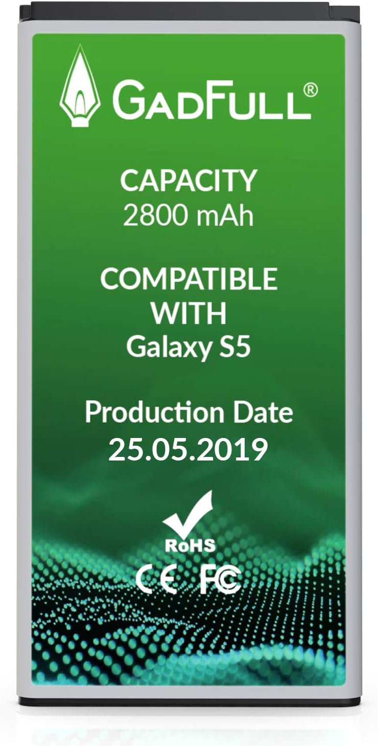 GadFull Battery Compatible with Samsung Galaxy S5 | 2019 Production Date | Corresponds to The Original EB-BG900BBE EB-BG900 | Compatible with Galaxy S5 SM-G900F