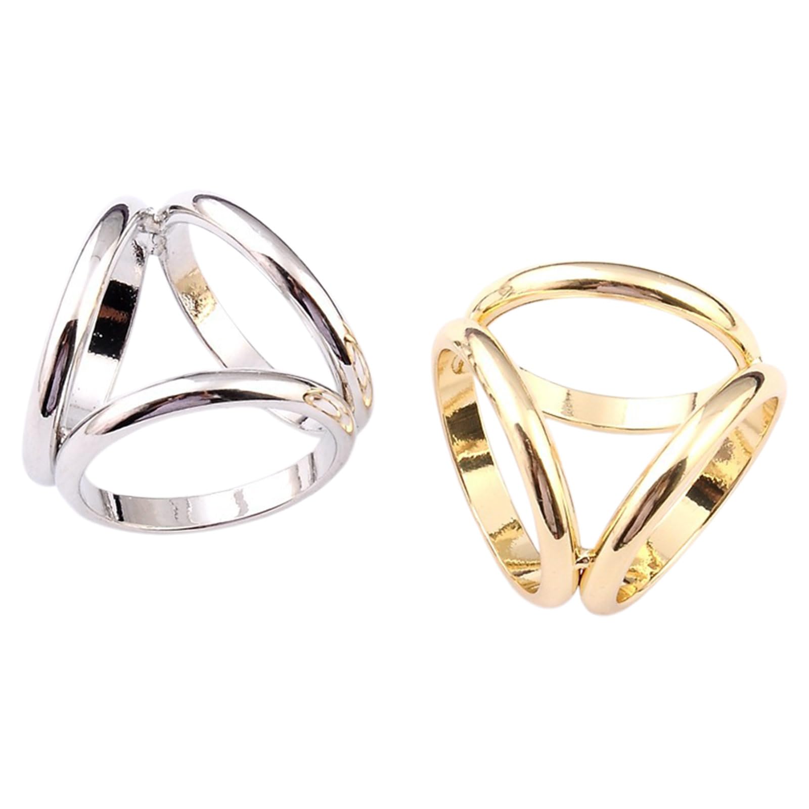 2 Pcs Women Fashion Three Rings Scarf Ring Scarf Buckle Silk Scarf Clasp Clips Clothing Wrap Holder (Silver+Golden)