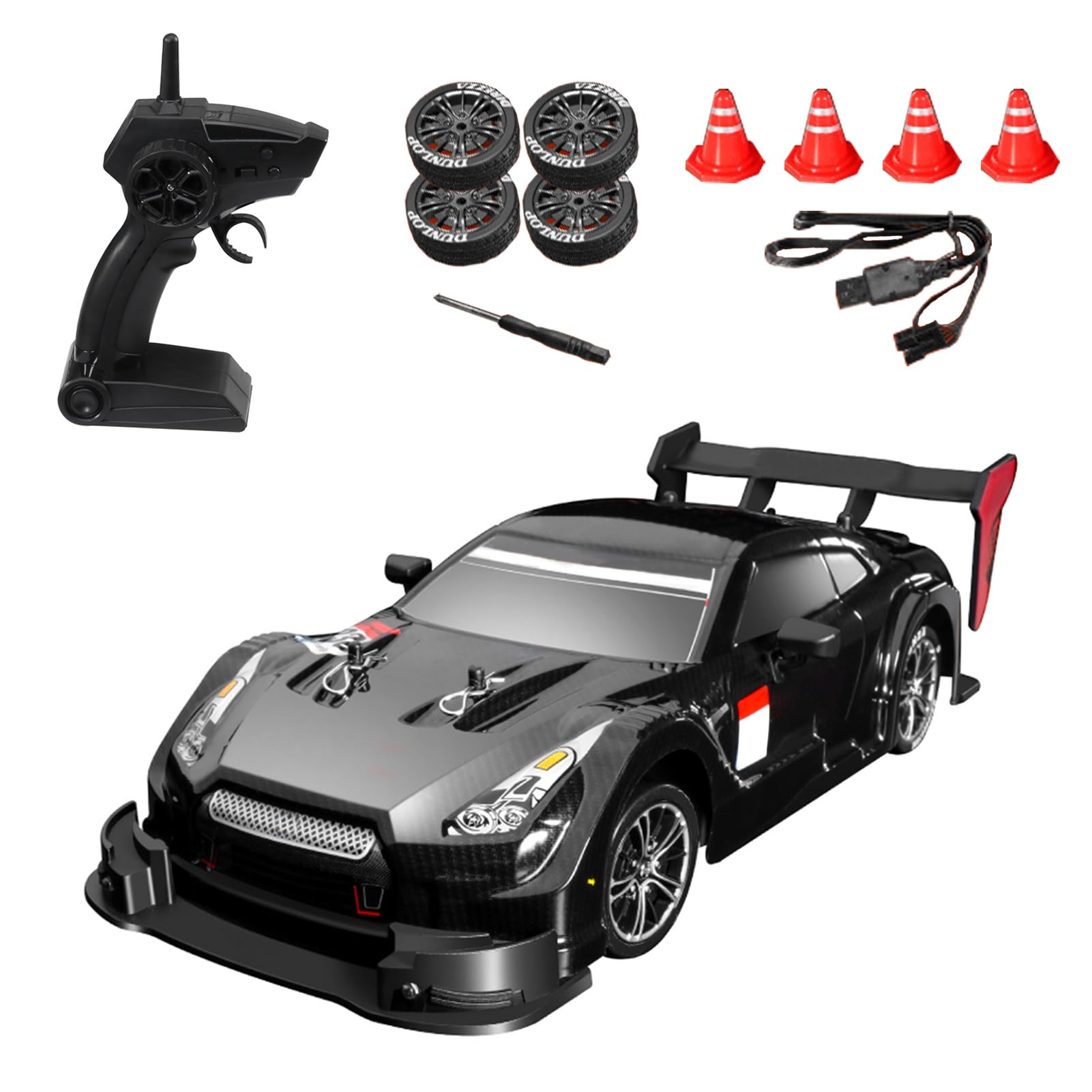 Hylukon RC Drift Car, 2.4GHz 4WD Remote Control Racing Car with Lights, High Speed 40km/h, Teens Gift RTR