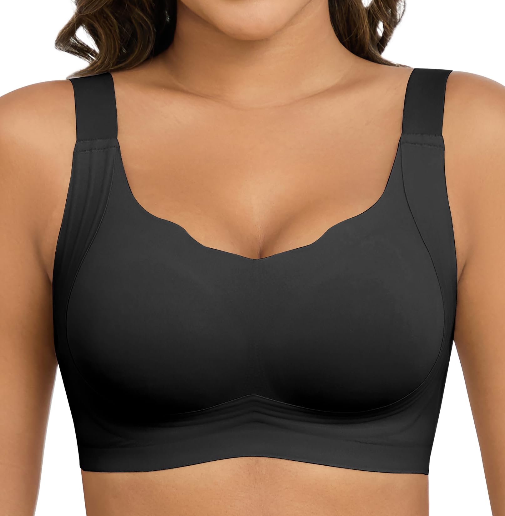 Photo 1 of Xcutting Scalloped Wirefree Bras for Women Full Coverage No Underwire Everyday Bras Comfortable Wireless Padded Bras Seamless Wireless Push Up Bralettes (Black,2X-Large)