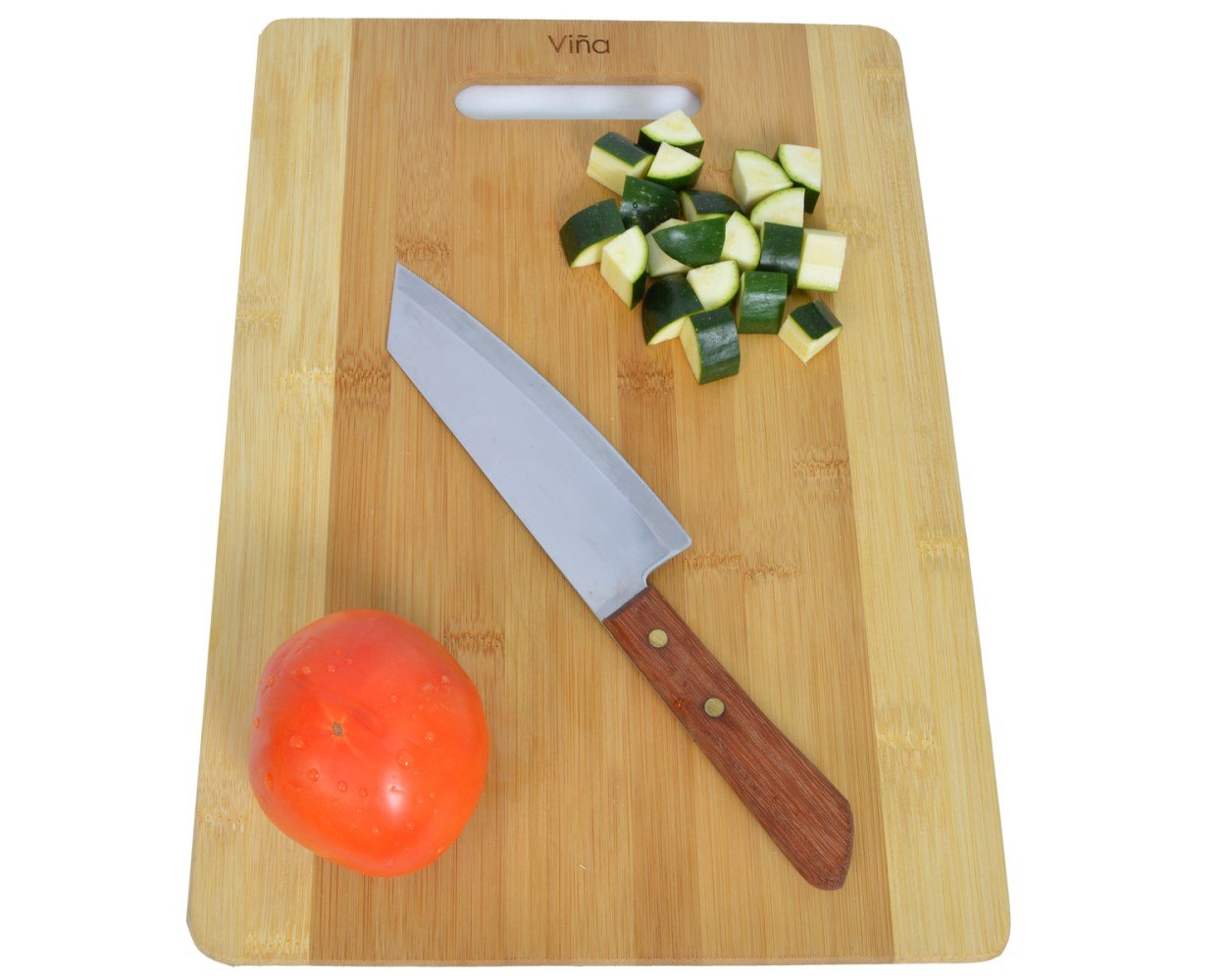 Vina 3 Piece Bamboo Cutting Boards Set - Chopping Board with Handle for Meat Veggie Prep, Serve Bread Crackers Cheese Butter, Cocktail Bar Board - Large, Medium and Small Size