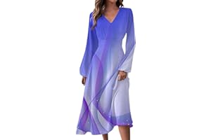 DOPOCQ Summer Women Dresses 2024 V Neck Long Sleeve Boho Flowy Loose A-Line Midi Dress Floral Printed Dress