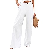 Hooever Womens Cotton Linen Pants Casual Button Up High Waisted Wide Leg Trousers
