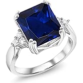 Gem Stone King 5-10 Cttw Gemstone Birthstone Engagement Ring for Women | 925 Sterling Silver | 12X10MM Emerald Cut | Wedding Anniversary Promise Ring | Sizes 5-9