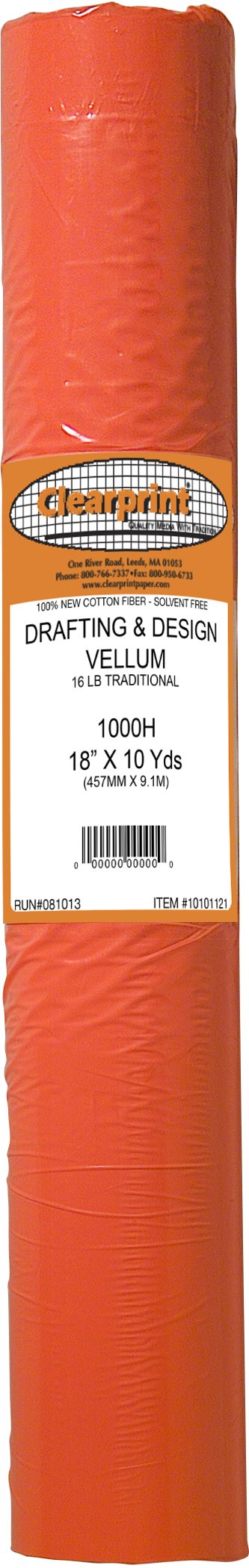 Clearprint 1000H Design Vellum Roll, 16 lb., 100% Cotton, 18 Inches W x 10 Yards Long, 1 Each (10101121)