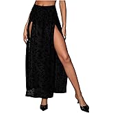 Verdusa Women's Double Split Floral Mesh High Waist Flowy Maxi Long Skirt with Short