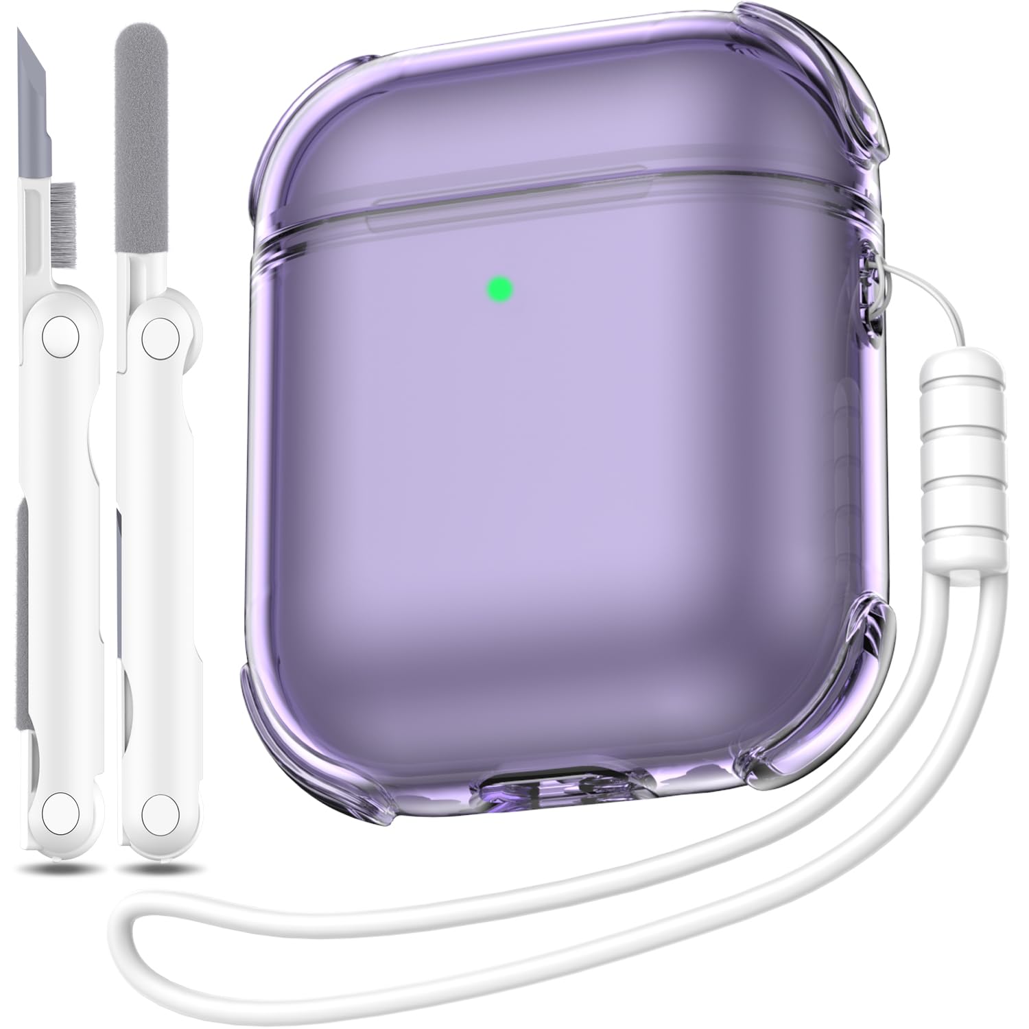 MHYALUDO for Airpods 2nd Generation Case Cover, Clear Soft TPU Transparent Four Corner Military Grade Shockproof Protective Case with Cleaning Kit for Airpods 2 Gen Charging case 2019, Clear Purple
