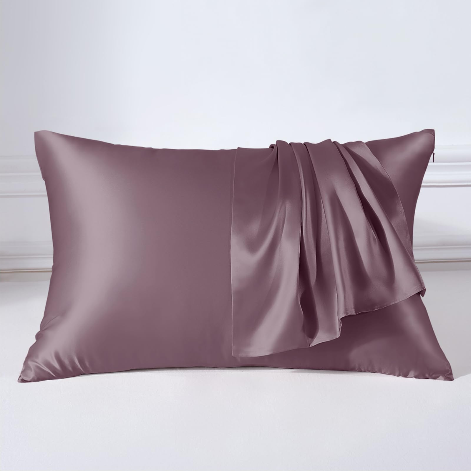 THXSILK Mulberry Silk Pillowcase - Hypoallergenic, Zippered, Light Purple, 50 x 75 cm