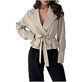 Verdusa Women's Tie Belt Double Breasted Trench Coat Collared Fall Outerwear Old Money Clothes