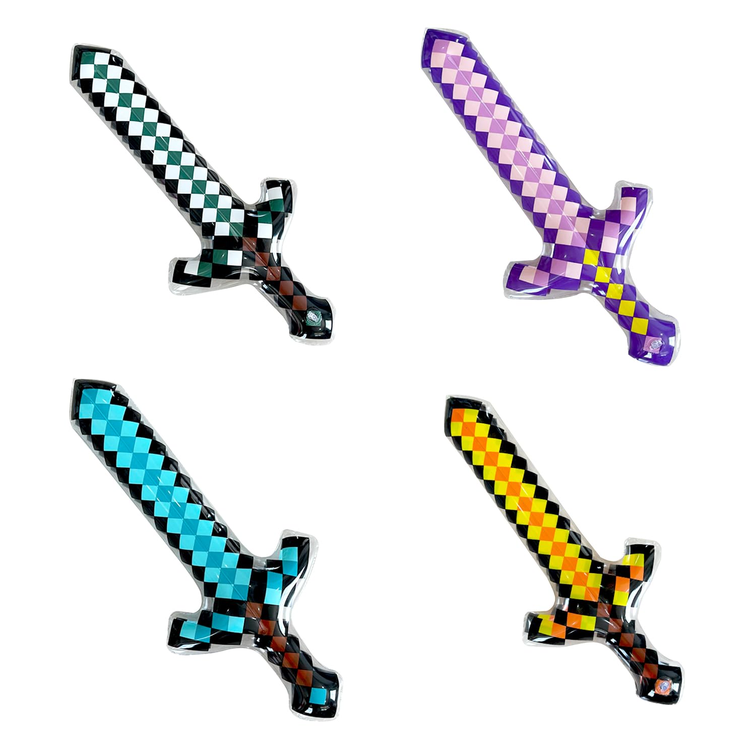 AOVNA 4Pcs Pixel Inflatable Sword Pixel Weapon Balloons Toy Inflatable Long Sword for Halloween Party Favors Supplies