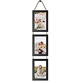 QUTREY 4x6 Picture Frames Collage Black, 3 Openings 4 x 6 Vertical Hanging Photo Frames Display 4 by 6 inch Pictures for Wall Decor