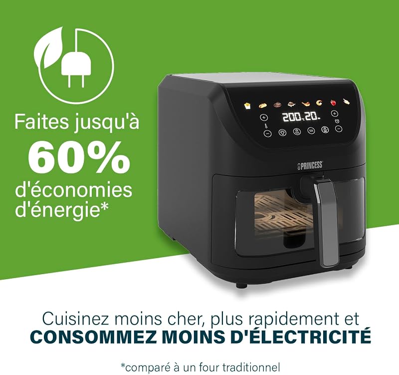 SlimFry Airfryer, Capacité 8L, 2000W, 8 Programmes, Écran Tactile Digital, Température Réglable, Fenêtre de Visualisation, Arrêt Automatique, Panier Lavable, 182257, Noir