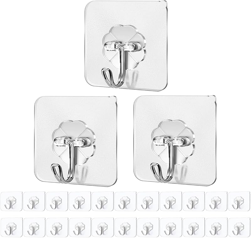 PAIDASHU Self Adhesive Hooks 25 Pack Heavy Duty 10 KG Nail Free Hangers