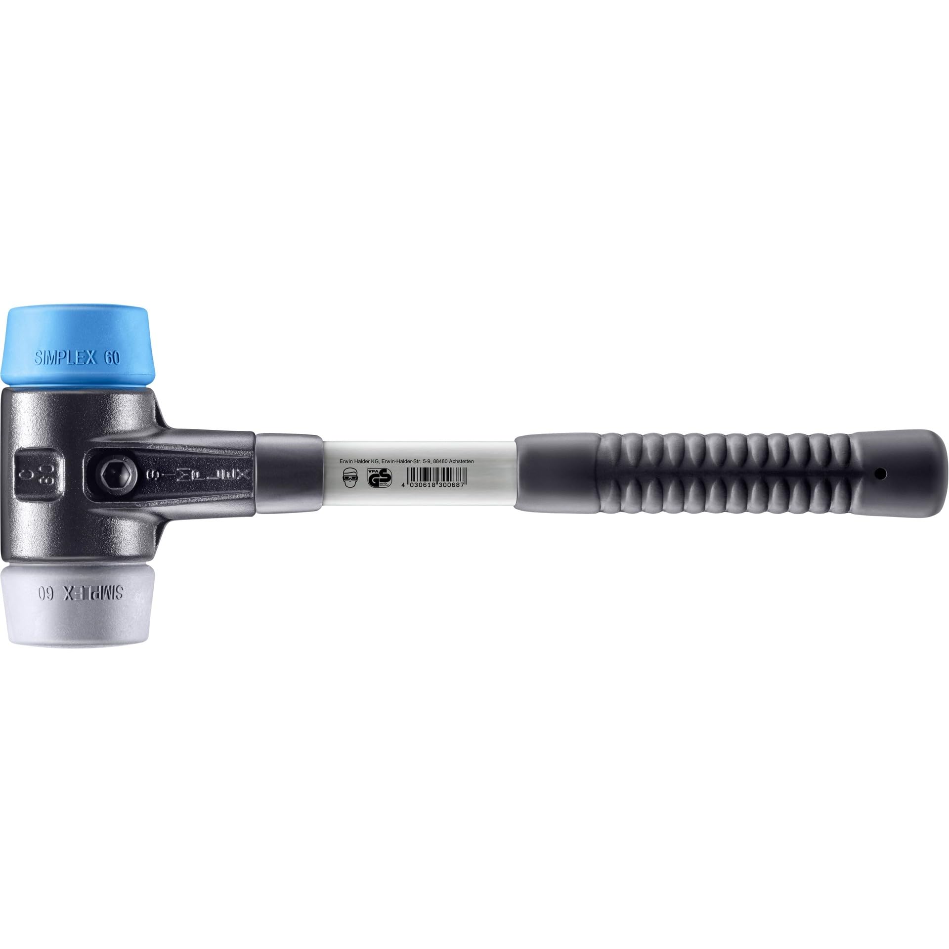 Halder 3713060 "Simplex" TPE-Soft/TPE-Mid Soft-Face Mallet with Reinforced Cast Steel Housing, Multi-Colour, 60 mm