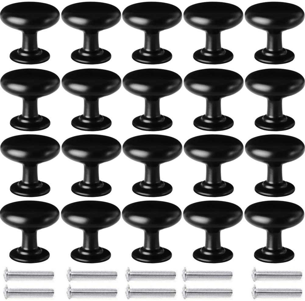 BETOY 20PCS Black Cabinet Door Knobs, Round Mushroom Drawer Knobs, 30MM Aluminum Alloy, Drawer Pull Handle, Cabinet Knobs, Door Pulls with Screws for Cupboard Wardrobe Furniture - Single Hole