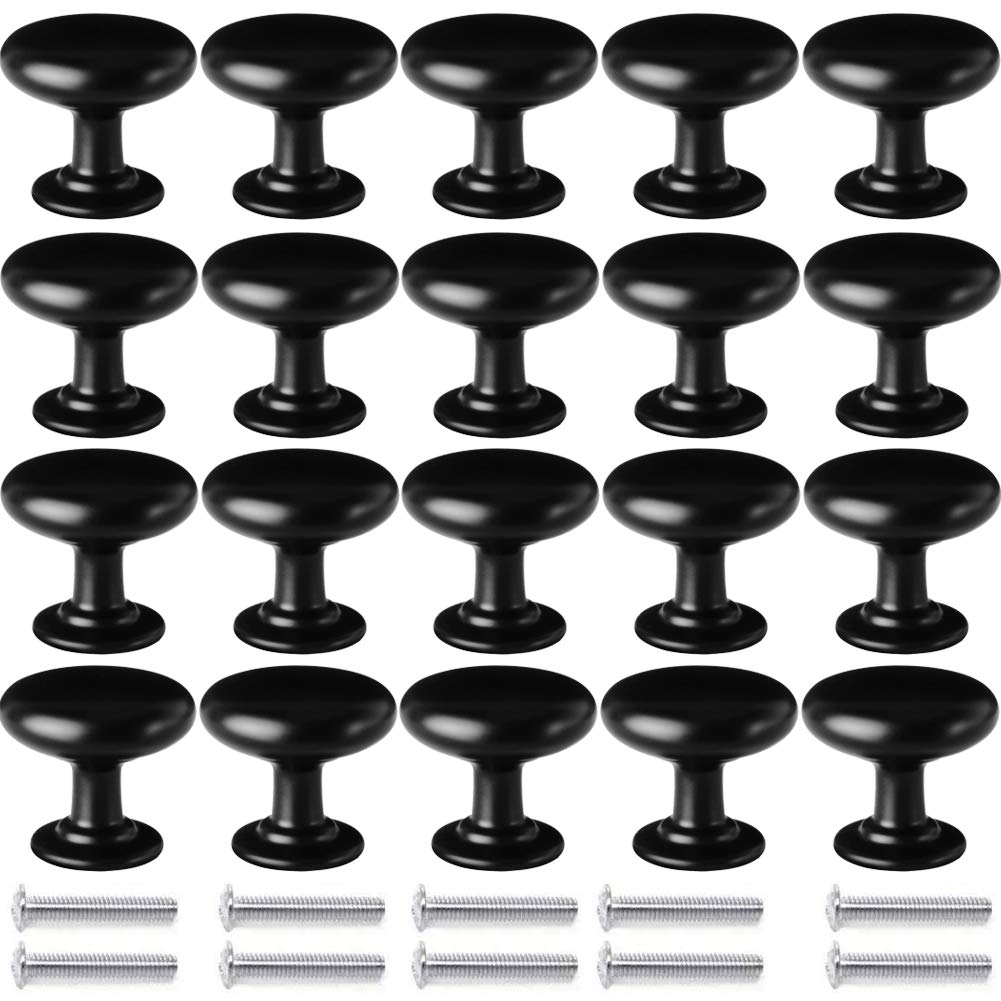 BETOY 20PCS Black Cabinet Door Knobs, Round Mushroom Drawer Knobs, 30MM Aluminum Alloy, Drawer Pull Handle, Cabinet Knobs, Door Pulls with Screws for Cupboard Wardrobe Furniture - Single Hole