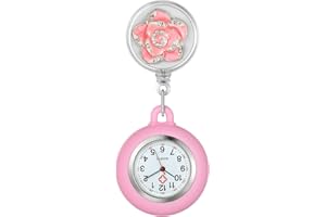 LANCARDO Retractable Nurse Watch with Second Hand for Women Clip on Lapel Hanging Nurses Watch Badge Stethoscope Fob Pocket with Silicone Cover - Pink