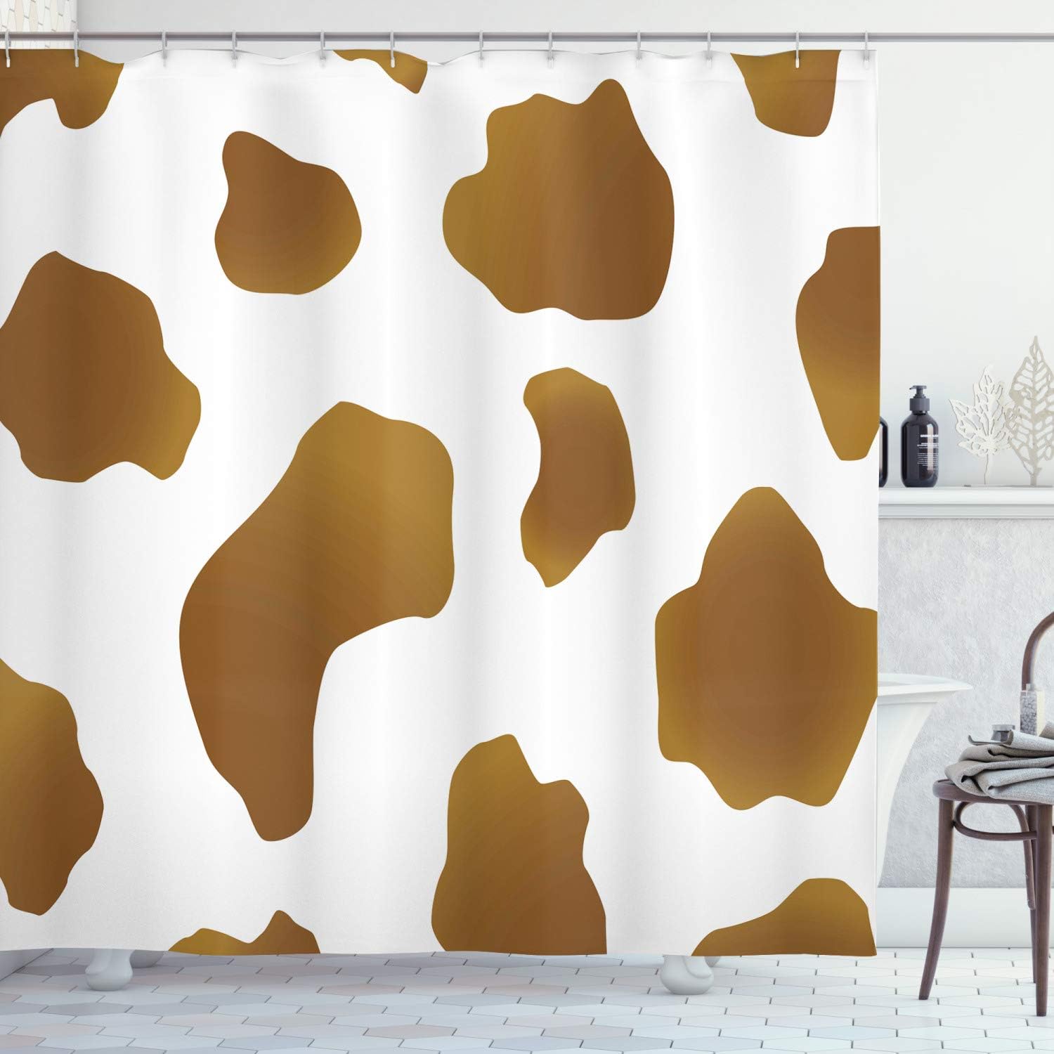 Amazon Com Ambesonne Cow Print Shower Curtain Brown Spots On A White Cow Skin Abstract Art Cattle Fur Farm Animals Cowboy Barn Cloth Fabric Bathroom Decor Set With Hooks 84 Long Extra White