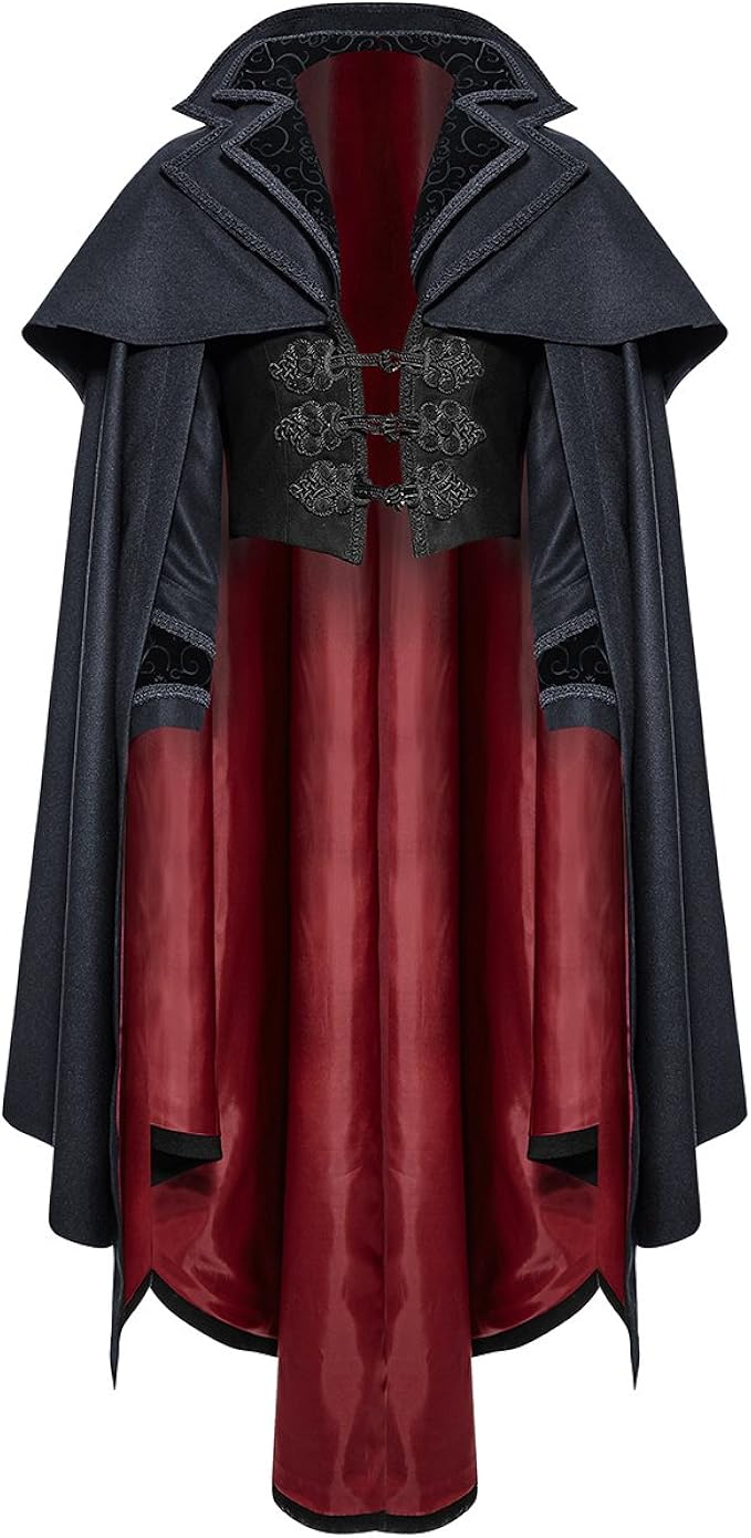 Punk Rave Mens Cloak Coat Jacket Blue Black Gothic Steampunk Aristocrat