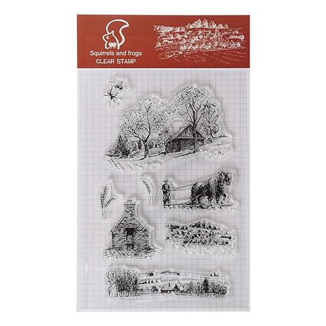 bulinglu Farmhaus Silikon-Stempel, transparent, haftend, DIY Tagebuch, Scrapbooking, Prägung, Album, Dekoration, Basteln, Ges