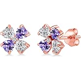 Gem Stone King 18K Rose Gold Plated Silver Lab Grown Diamond and Blue Tanzanite Stud Earrings for Women | 1.87 Cttw | Gemstone April Birthstone | Heart Shape 4MM
