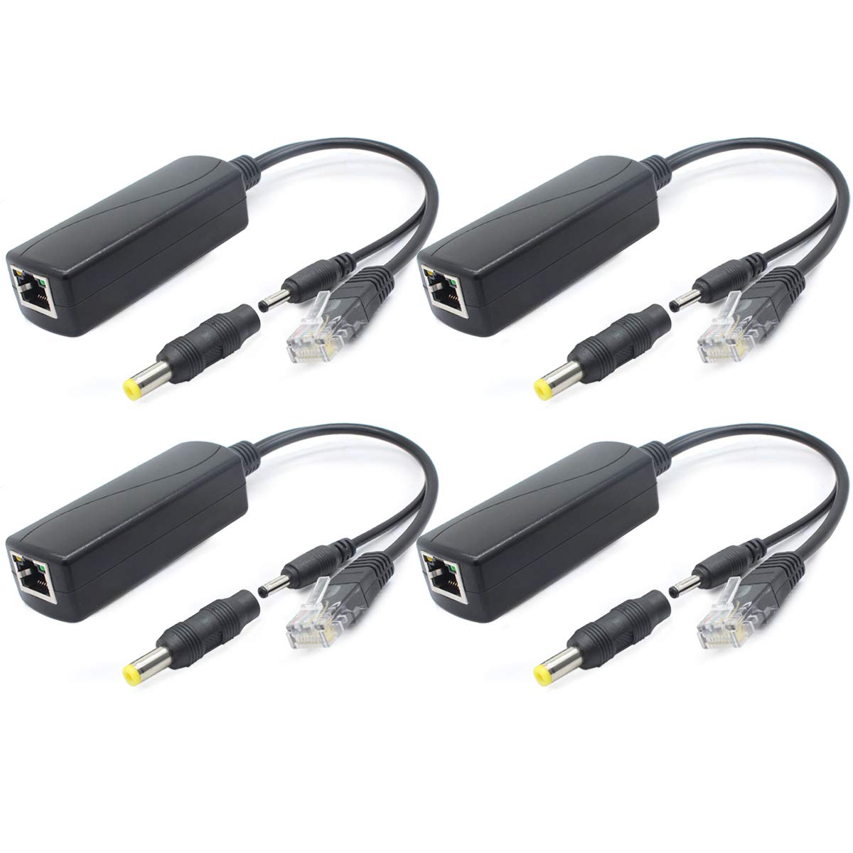ANVISION 4-Pack 5V Gigabit PoE Splitter, 48V to 5V 2.4A, Plug 3.5mm x 1.35mm, 5.5mm x 2.1mm Connector, IEEE 802.3af Compliant, for IP Camera and More