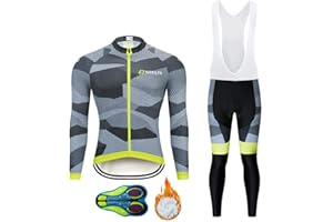 MOXILYN Men Cycling Clothing Set Winter Long Sleeve Jacket Bike Jersey Kit Plus Velvet Riding Clothes + Cycling Pants with 20D Pad