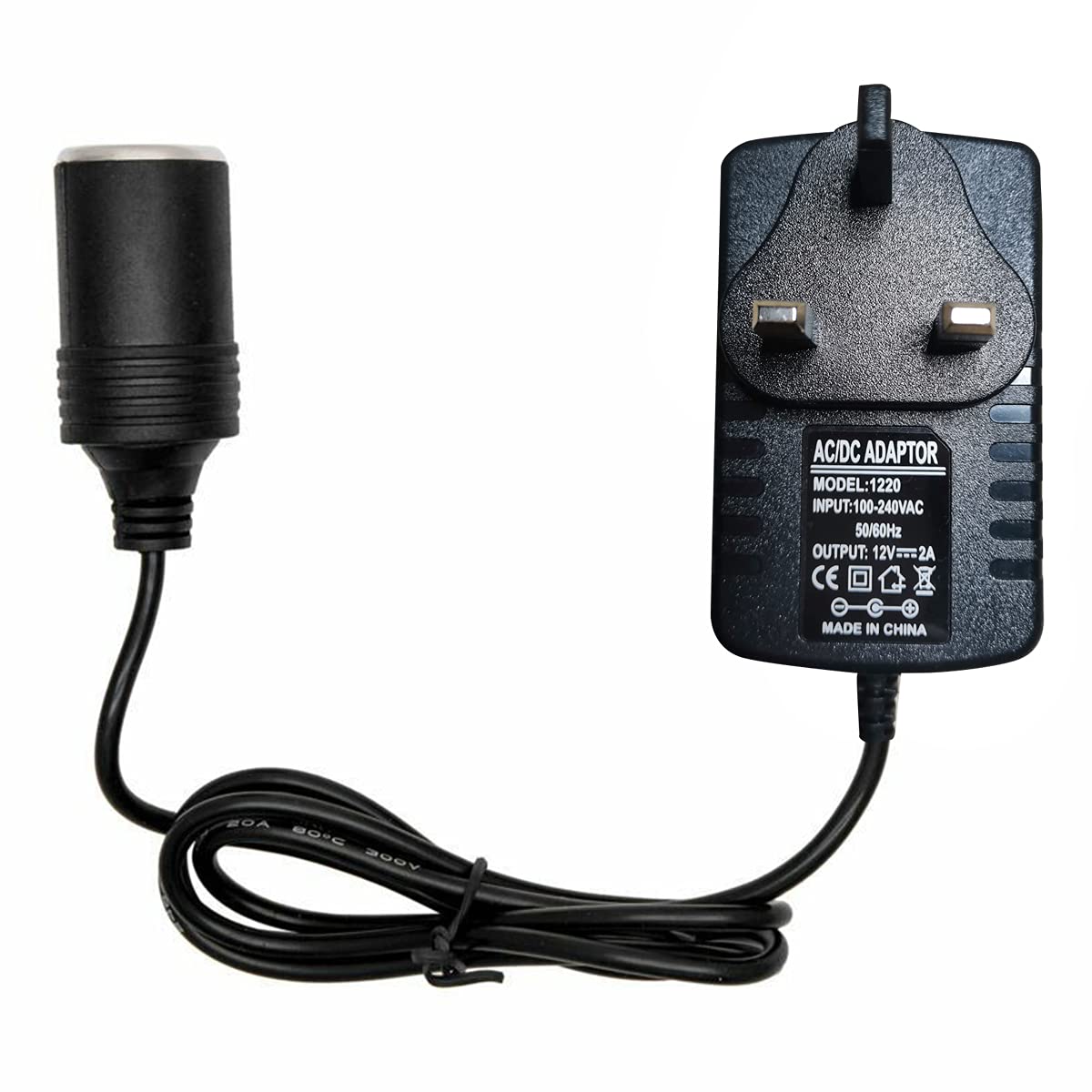 DaMohony Power Supply Cigarette Lighter Socket, Mains Plug to 12V DC, Car Power Charger Converter 240V Adapter UK Plug