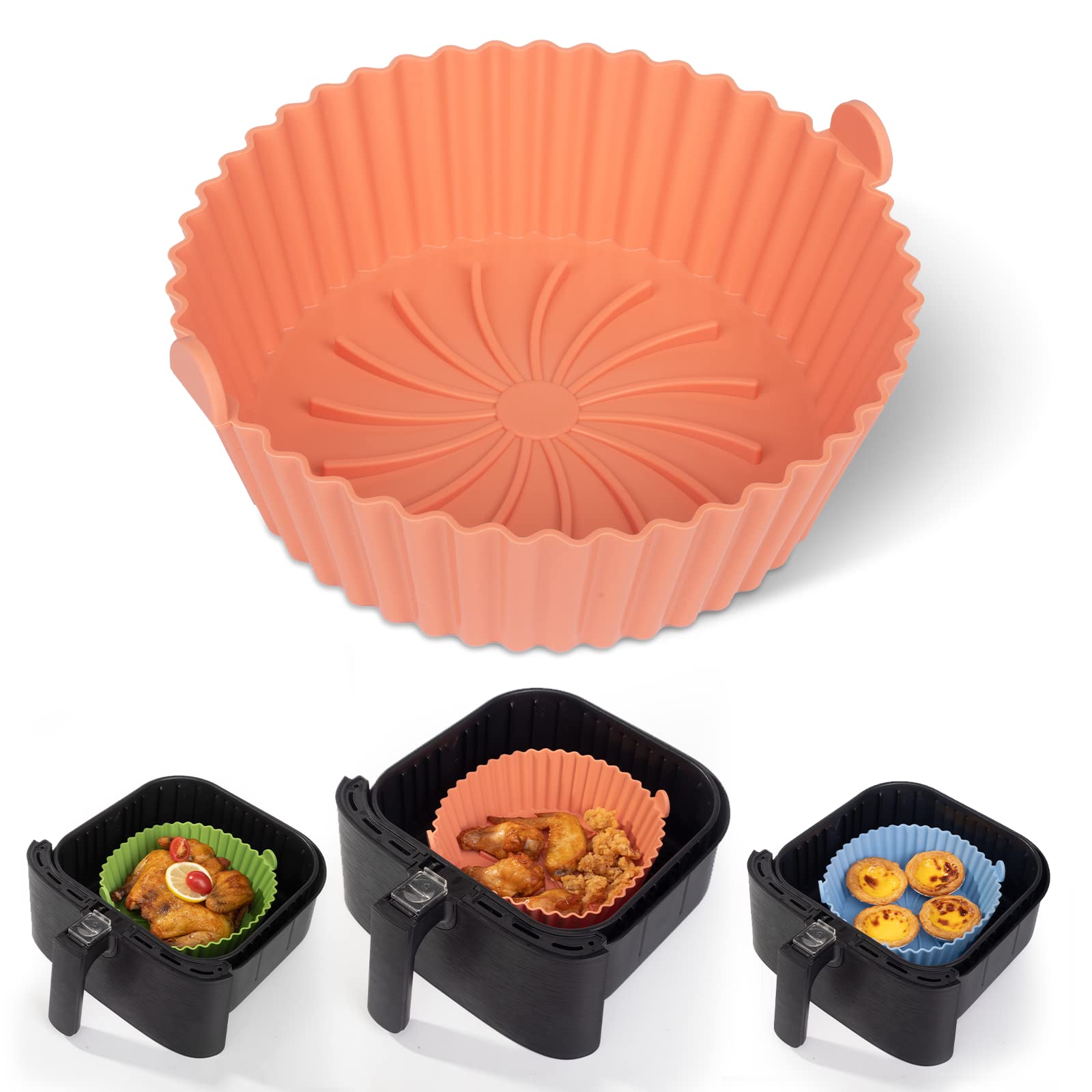 Photo 1 of Loveuing Air Fryer Silicone Liners - Reusable Non-stick Silicone Pot Liner Compatible with COSORI AirFryer Basket Accessories (X-Large, Orange)