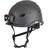 Klein Tools 60515 Safety Helmet, Non-Vented Class E with Rechargeable Lamp and Chin Strap, Premium KARBN Pattern, Tested up to 20kV