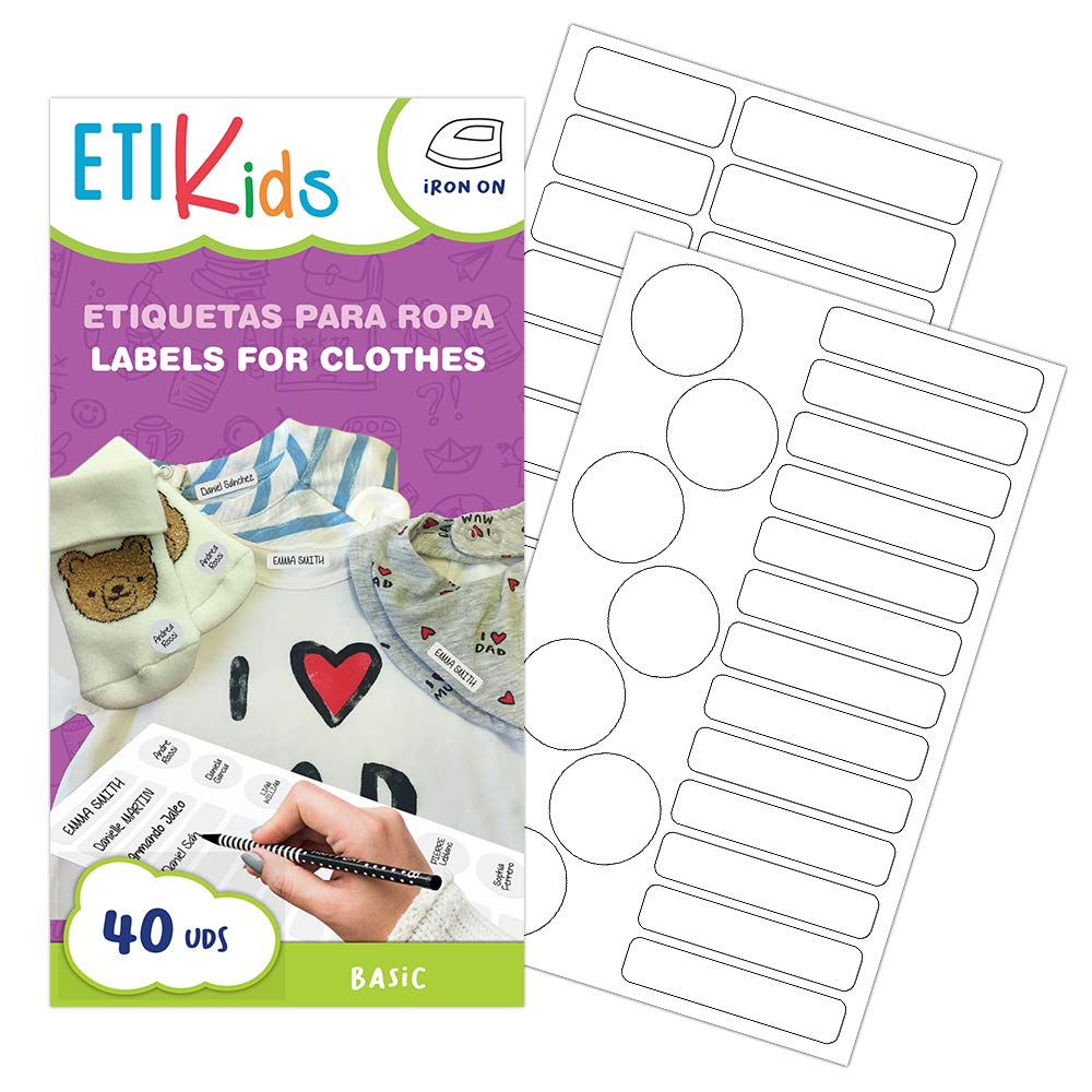 ETIKIDS 40 Customizable Clothing Labels for Daycare and School. (Basic)