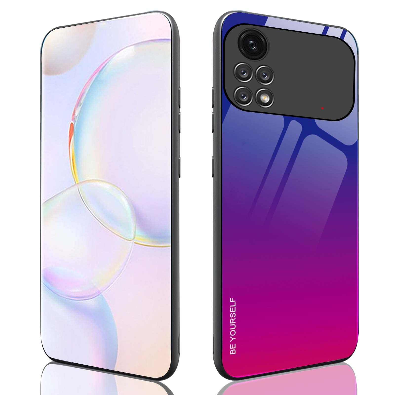 ILING Case for Xiaomi Poco M4 Pro 4G Cover, Elegant Ultra-thin Color Gradient Bullet-proof Glass Back Shockproof TPU Bumper Phone Cover (Blue red)