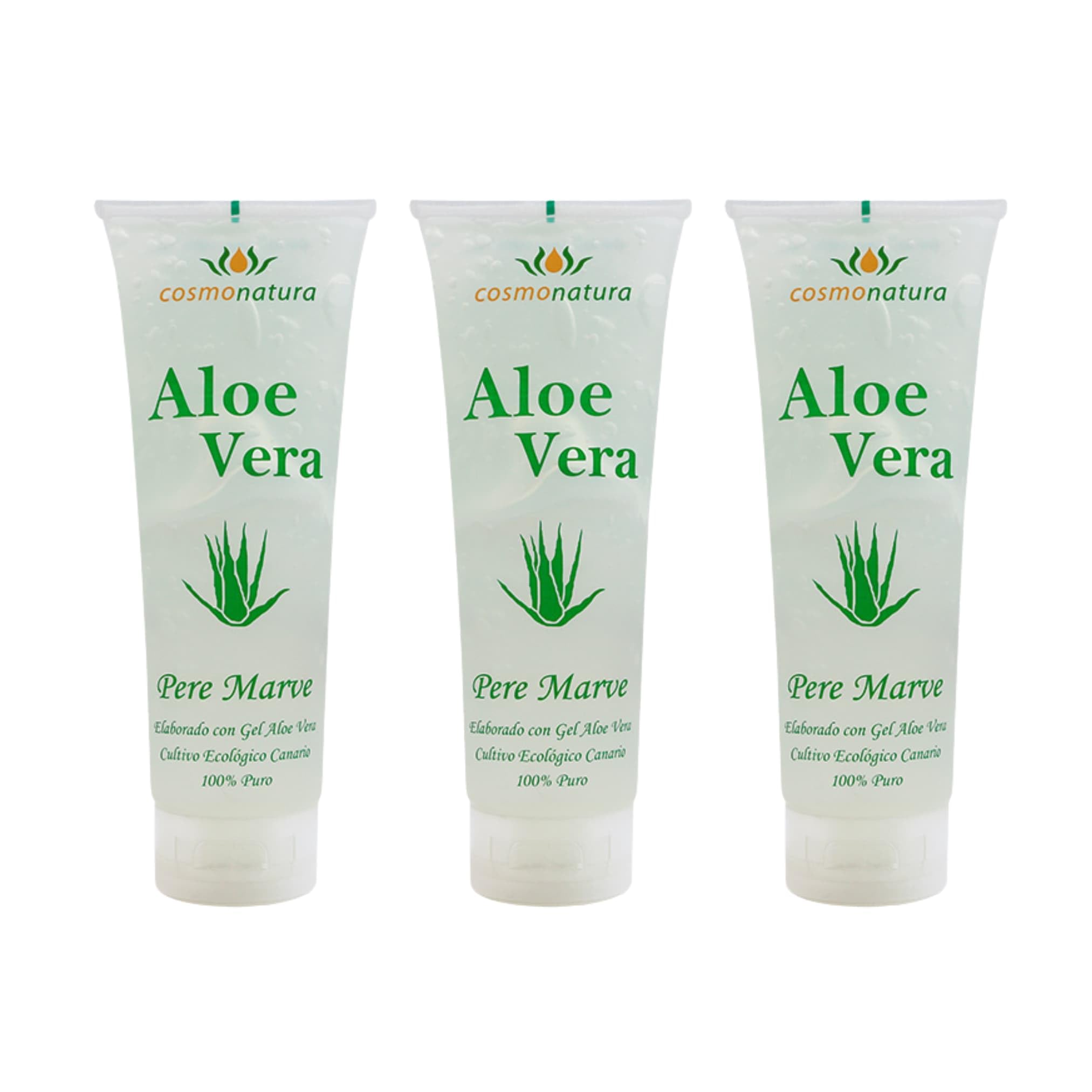 Pack of 3 Aloe Vera Gel 100% Organic from the Canary Islands Cosmonatura – 3 x 250 ml | Moisturising, Soothing & Regenerating | With Vitamins A, E & Pro-Vitamin B5